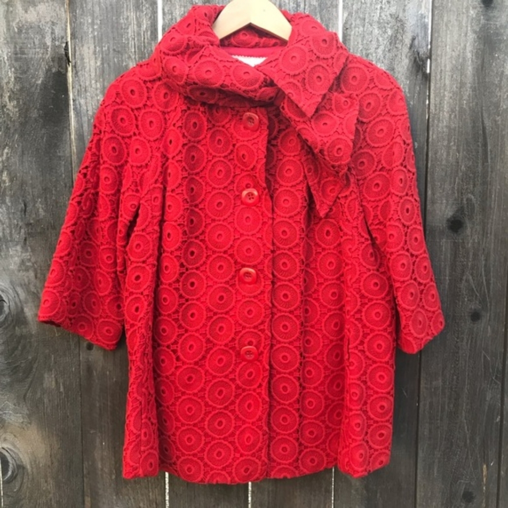 Anthropologie red lace swing jacket